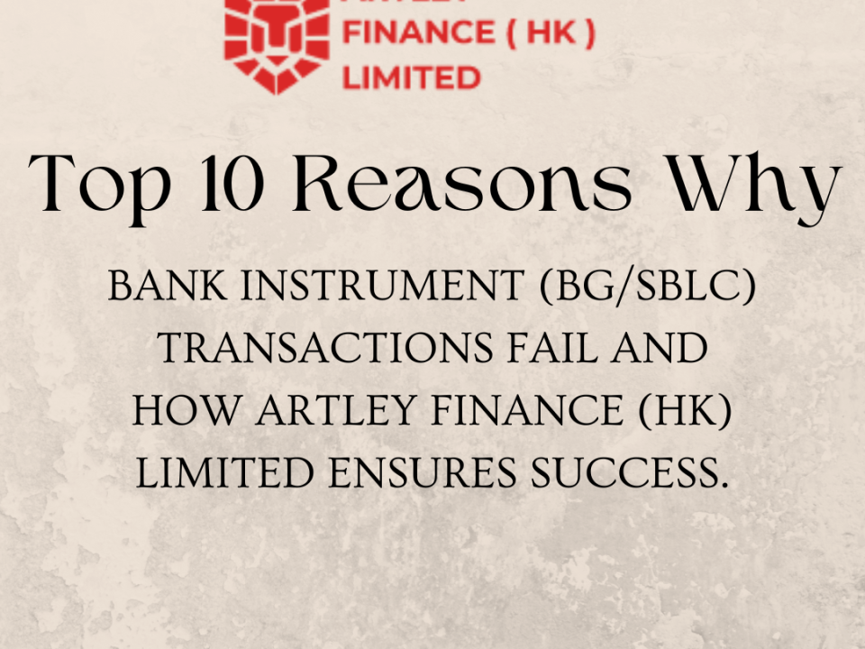 Illustration showing the top 10 reasons why bank instrument transactions, such as BG and SBLC, fail, with solutions provided by Artley Finance (HK) Limited to ensure success.