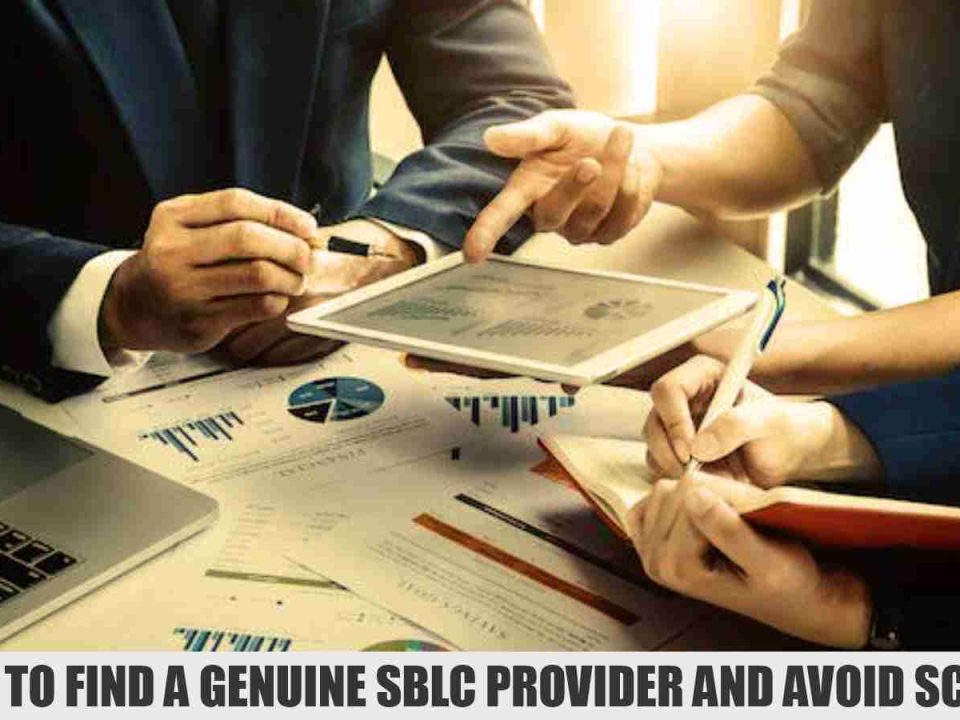 Financial experts reviewing SBLC documents and charts – Tips to find a genuine SBLC provider and avoid scams.